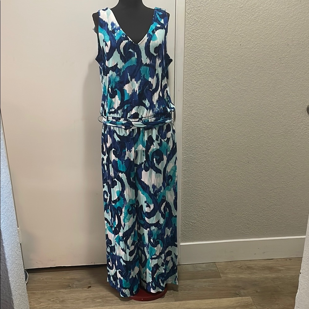 Chico's Blue and White Sleeveless Maxi Sundress